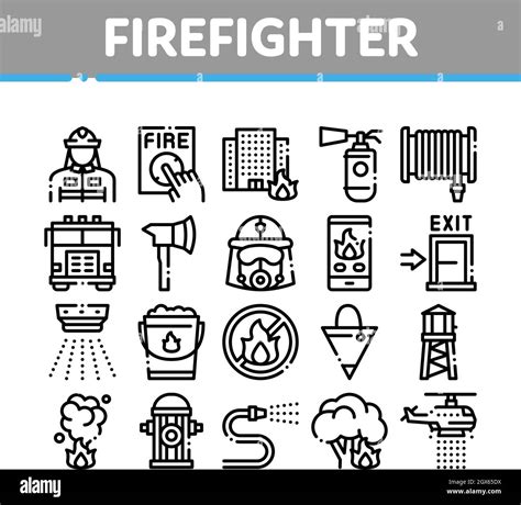 Firefighter Equipment Collection Icons Set Vector Stock Vector Image