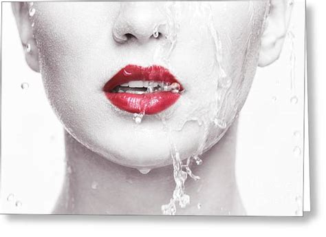 Water Running Over Woman Face With Red Lips Photograph By Oleksiy