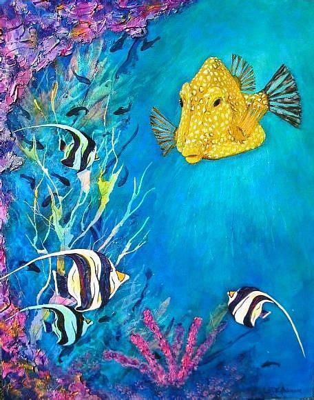 Coral Reef Yellow Box Fish 24x30 Ocean Art Sea Art Art