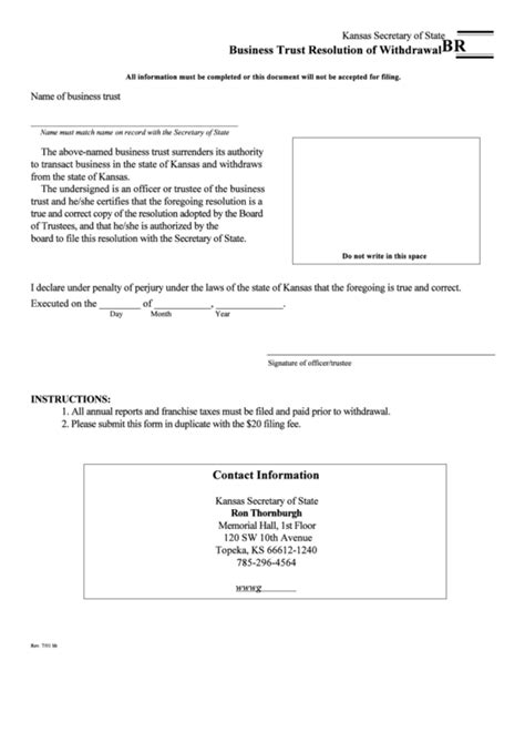 The document is created before your eyes as you respond to the questions. Business Trust Resolution Of Withdrawal Form - Kansas ...