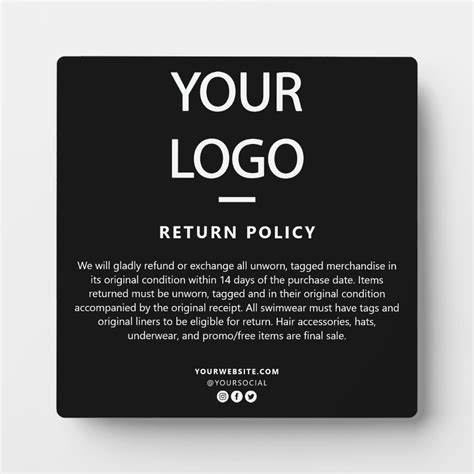 Retail Storeboutique Return Policy Sign Plaque Zazzle