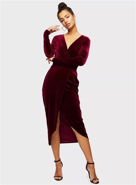 Red Velvet Dress Long Black Sequin Mini Dress Burgundy Midi Dress Velvet Wrap Dress Pleated