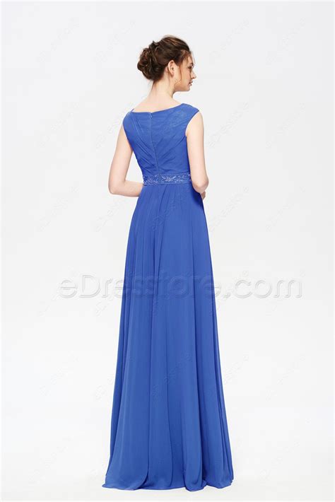 Beaded Modest Royal Blue Bridesmaid Dresses Long Edresstore