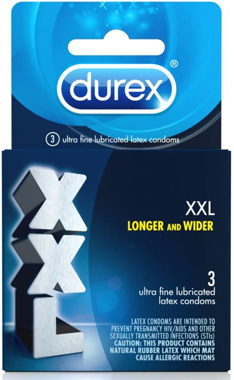 Durex Xxl Lubricated Extra Large Premium Condoms 3 Ct