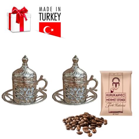 Ottoman Turkish Silver Metal Tea Coffee Saucers Cups Tray Set Over