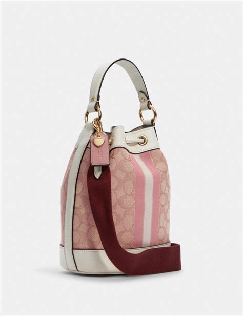 Coach Dempsey Bucket Bag 19 In Signature Jacquard With Patch And Heart