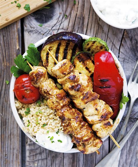 The Iron You Chicken Souvlaki Grilled Veggie And Quinoa Bowls With