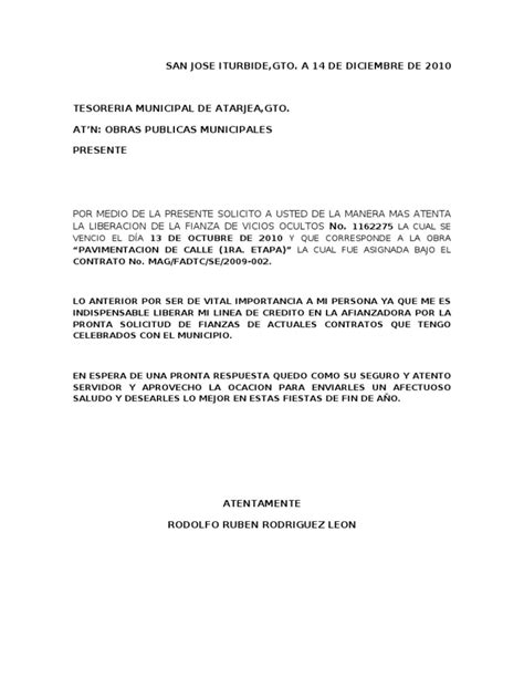 Oficio Cancelacion De Fianzas Atarjea