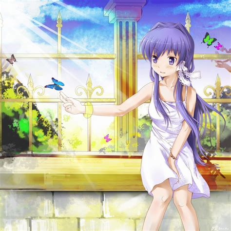 ino satsu fujibayashi kyou clannad highres 00s 1girl bare shoulders bug butterfly