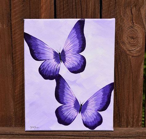 Unique Purple Butterflies Handpainted On 8x10 Canvas Etsy Butterfly
