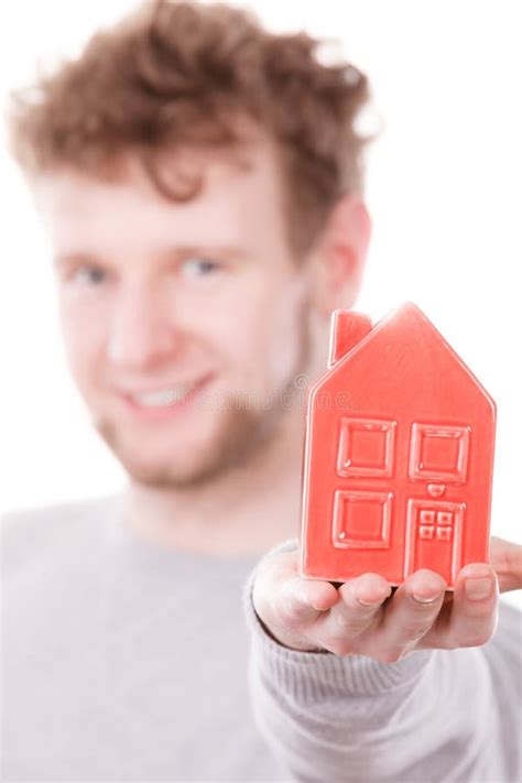 Young Man Holding House On Palm Stock Image Image Of Construction