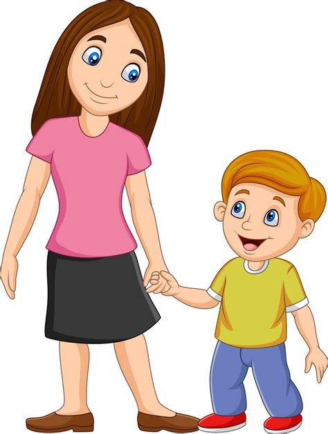 Madre De Dibujos Animados Sosteniendo La Mano De Su Hijo 8387564 Vector