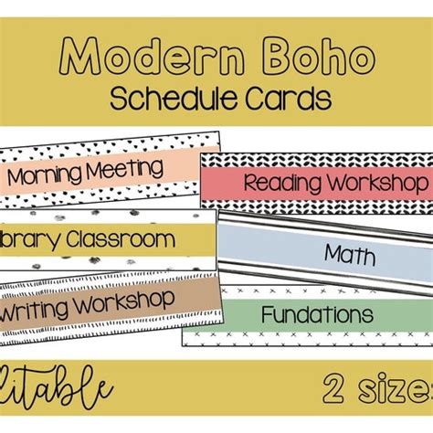 Boho Rainbow Editable Schedule Cards Rainbow Classroom Decor Etsy