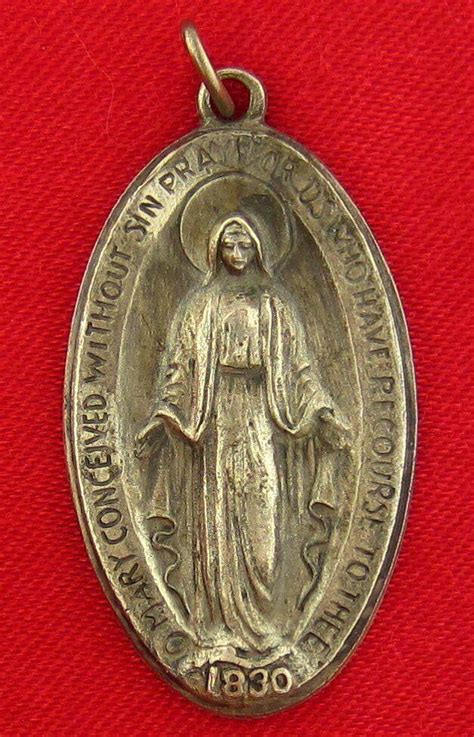 Vintage Miraculous Medal Mary Conceived Without Sin Religious Large Pendant 4541271063