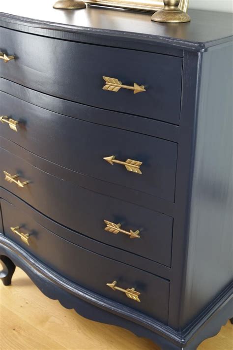 Duck egg blue has the right blend of sophistication and friendliness to make it ideal for a child's room. SOLD - Dark Navy Blue Chest of Drawers/ Dresser- Queen Ann Style - Gold Arrow Handles - Hand ...