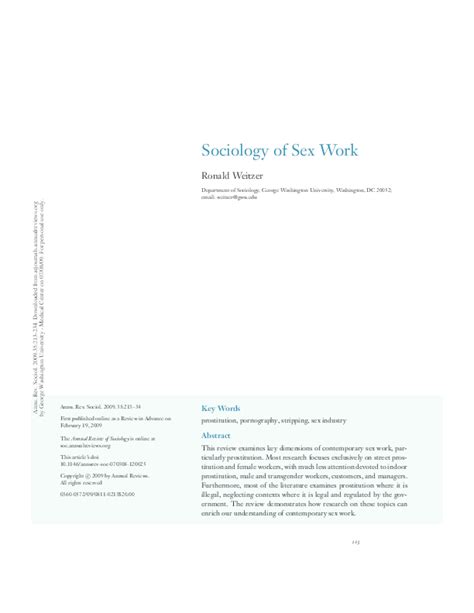 Pdf Sociology Of Sex Work 2009 Ronald Weitzer