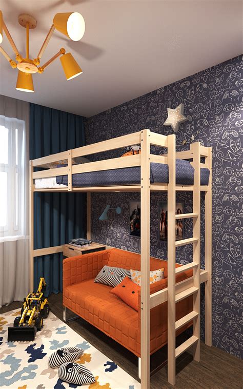 There's a small study desk on the side. Modern Boy's Bedroom on Behance