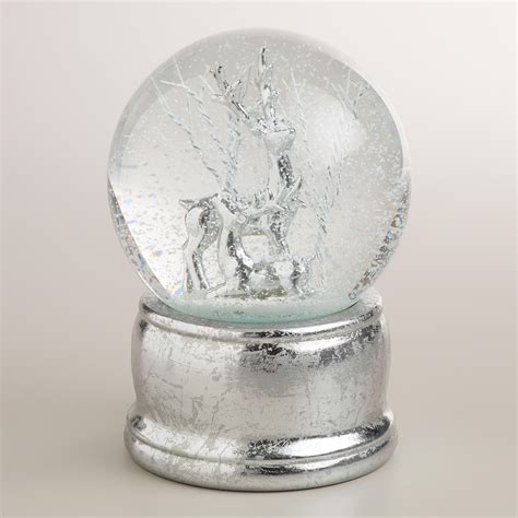 Glass Deer Snow Globe On Sliver Base Snow Globes Snow Glass