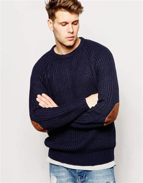 Bravesoulchunkyknitelbowpatchjumper Mens Jumpers Smart Casual