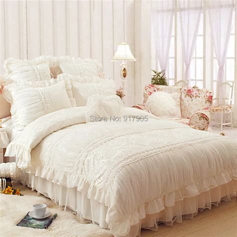 Luxury White Lace Ruffle Comforter Setdesigner Girl Princess Satin