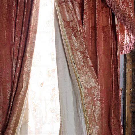 Damask curtains & drapes : Coral floral patterned silk damask curtains, - LASSCO ...