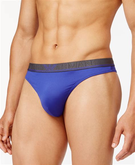 Emporio Armani Synthetic Microfiber Thong In Blue For Men Lyst