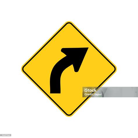 Usa Traffic Road Signwarning Of A Right Curve Ahead Vector Illustration