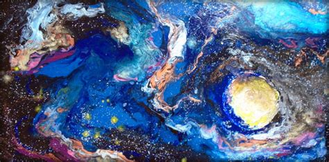 Large Original Abstract Fluid Night Sky Painting By Holly Anderson