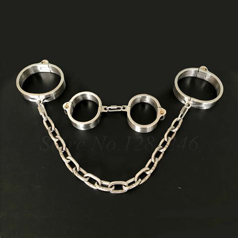 stainless steel collar wrist handcuffs ankle cuff shackle slave bdsm bondage set ebay