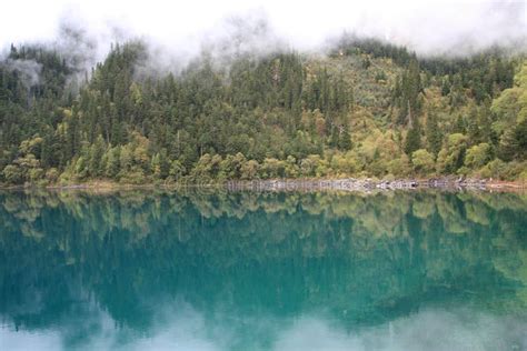 Mirror Lake In Jiuzhaigou National Park Of Sichuan China Stock Photo