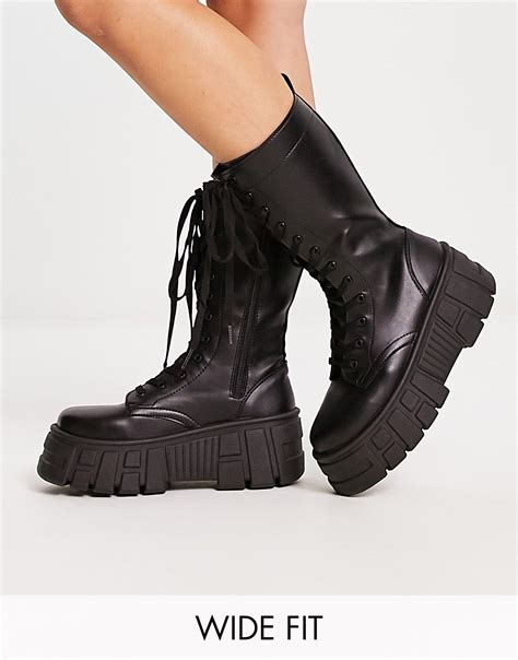 asos wide fit athens 3 chunky high lace up boots in black lyst