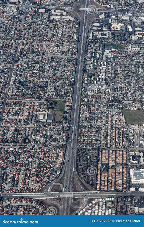 Aerial View Of A Massive Highway Intersection In Los Angeles Stock