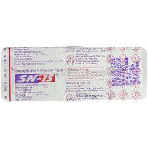 Serratiopeptidase 15 mg & nimesulide 100 mg tablets. Buy Serratiopeptidase/ Nimesulideonline
