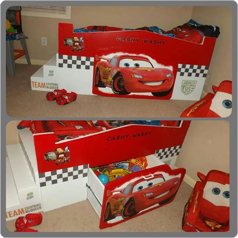 The ultimate car bed for your child, realistic looks with working lights and sounds. Disney Cars Toddler Bed DIY w/toy chest | Disney cars toddler bed, Toddler car bed, Diy toddler bed