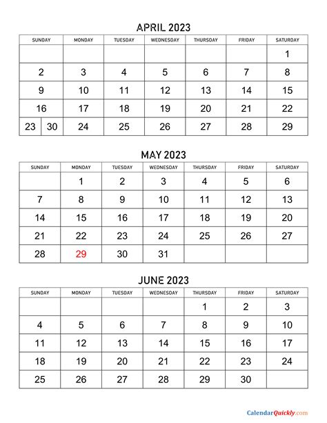 Calendar April May June Printable Calendar