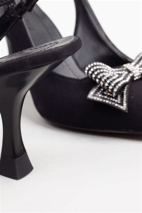 Kadın Kurdela Detaylı Siyah Saten Topuklu Ayakkabı