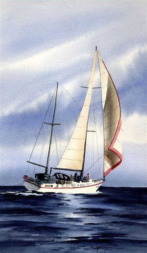 Sail Boat Sailboat Art Print Signed By Watercolor Artist Dj Rogers