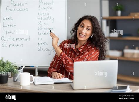 English Teacher Explaining New Theme To Students Online Stock Photo Alamy