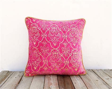Pink Gold Foil Printed Stone Washed Cotton Velvet Pillow Cover