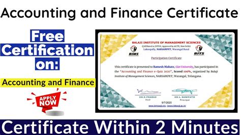 Accounting And Finance Free Certification Free Certificate