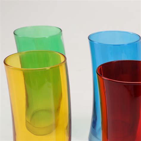 Mid Century Rainbow Colored Curved Drinking Glasses Ebth