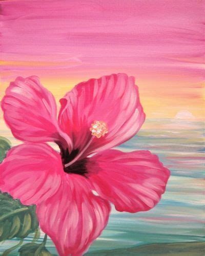 Hawaiian Hibiscus Flower Rainbow Sunset Sky Beginner Painting Idea I