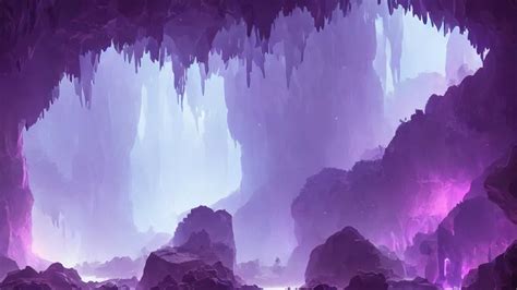 A Dark Cave Illuminated By Large Glowing Violet Stable Diffusion