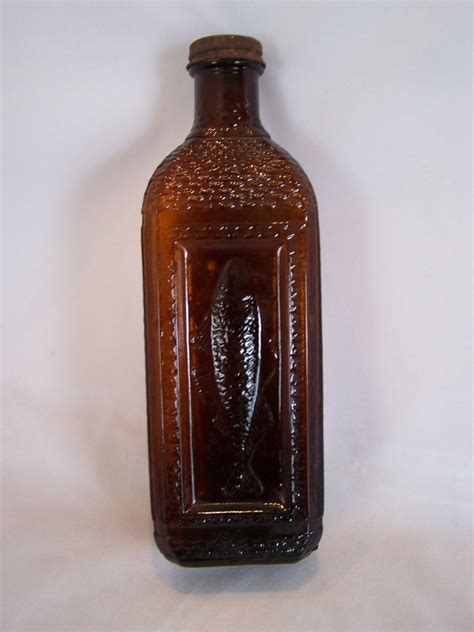Vintageantique Amber Brown Cod Liver Oil Bottle Fish And Scales Etsy