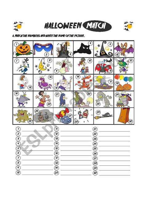 Halloween Matching Bandw Included Esl Worksheet By Melahel7