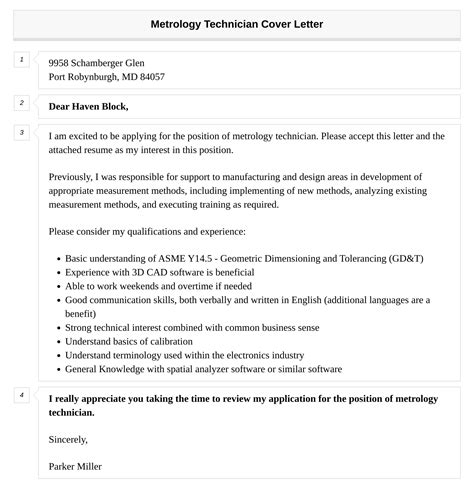 Metrology Technician Cover Letter Velvet Jobs