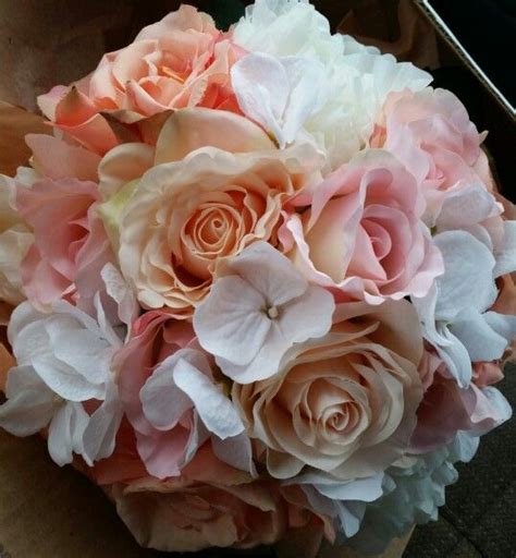 Light Pink Peach And Coral Silk Rose Bouquet Beauriful Realistic
