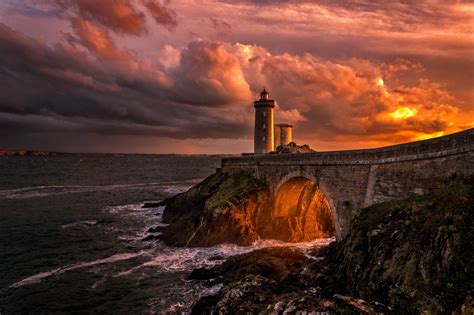 Nature Architecture Landscape Sea Waves Lighthouse Clouds Sunset