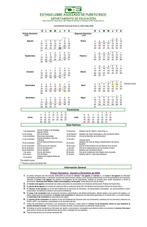 Resolución de 21 de abril de 2021, por la que se establece el calendario escolar y se dictan instrucciones para la organización y desarrollo de las actividades de comienzo y finalización del curso 2021/2022, para los centros de enseñanzas no universitarias de la comunidad autónoma de canarias. Calendario Escolar 2008-2009 Puerto Rico | Calendario ...