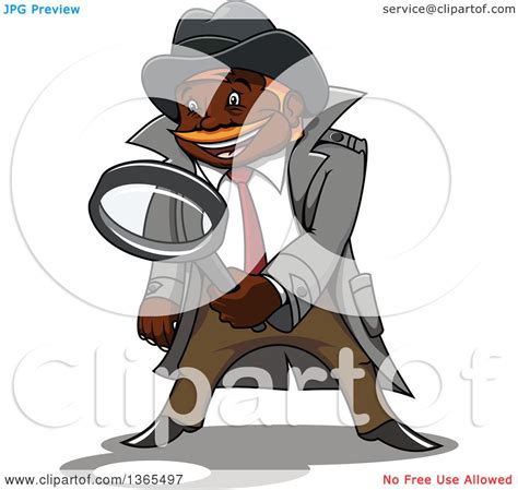 Clipart Of A Cartoon Black Male Detective With His Hands In His Clip